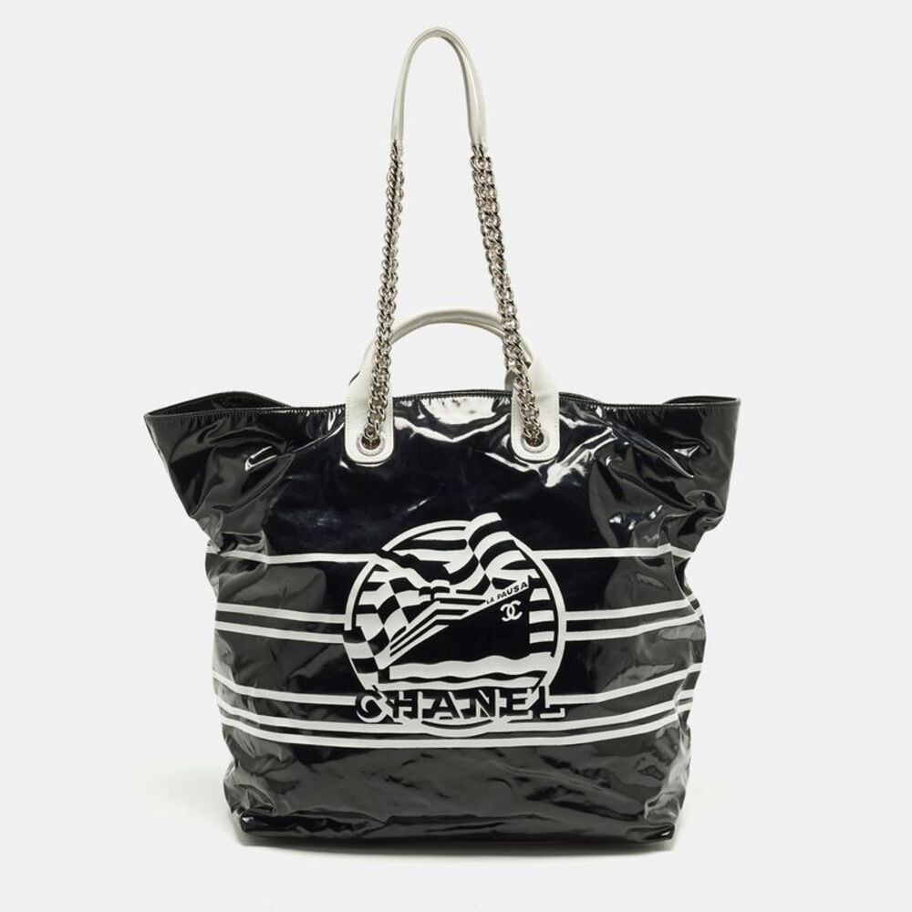 Chanel La Pausa Black/white Coated Canvas Shopper Tote